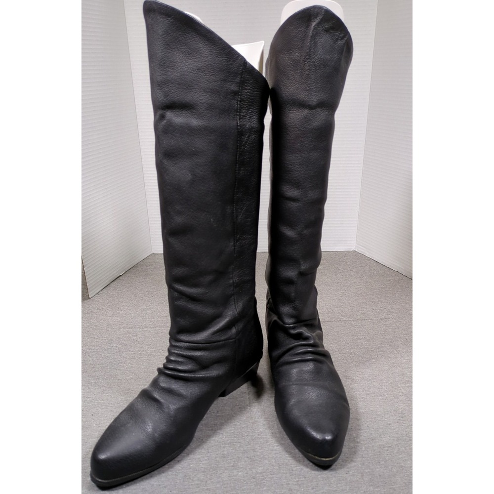 Vintage Basic Riding‎ Boots Black Leather Slouch Womens 8 Mid-Calf